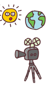 icon of a sun, video camera and world map