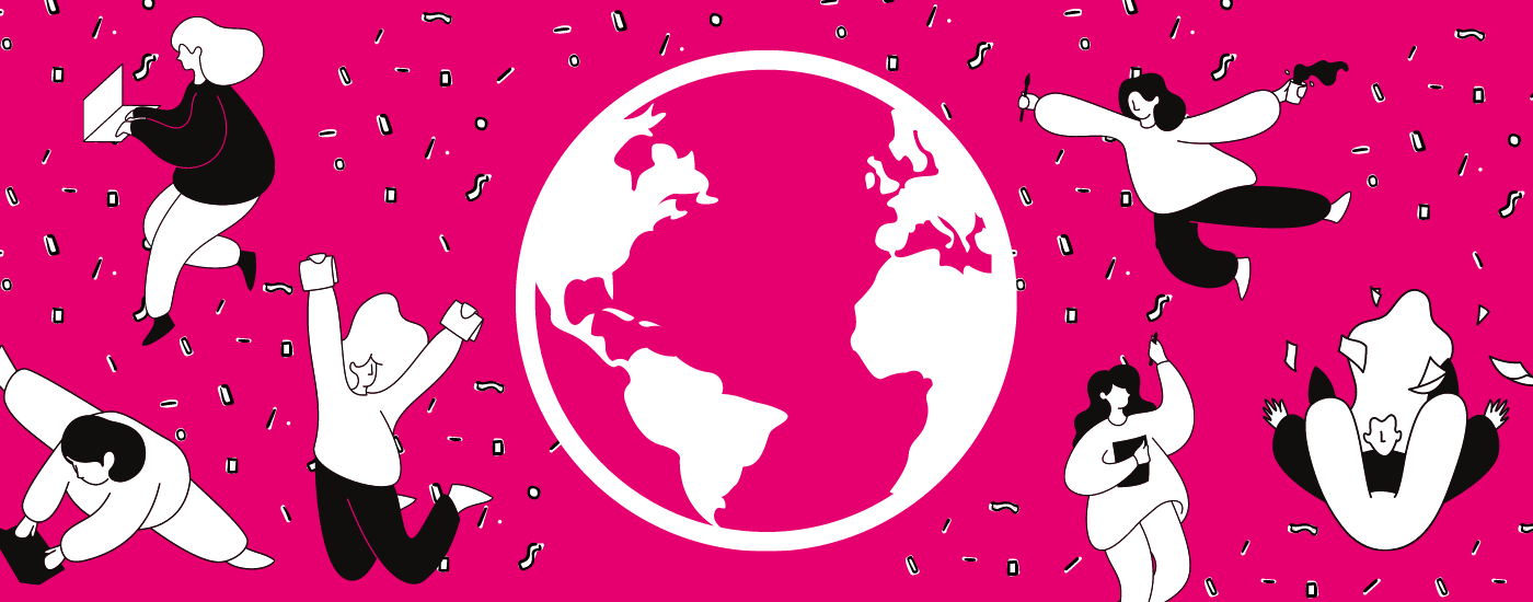 globe icon with dancing people