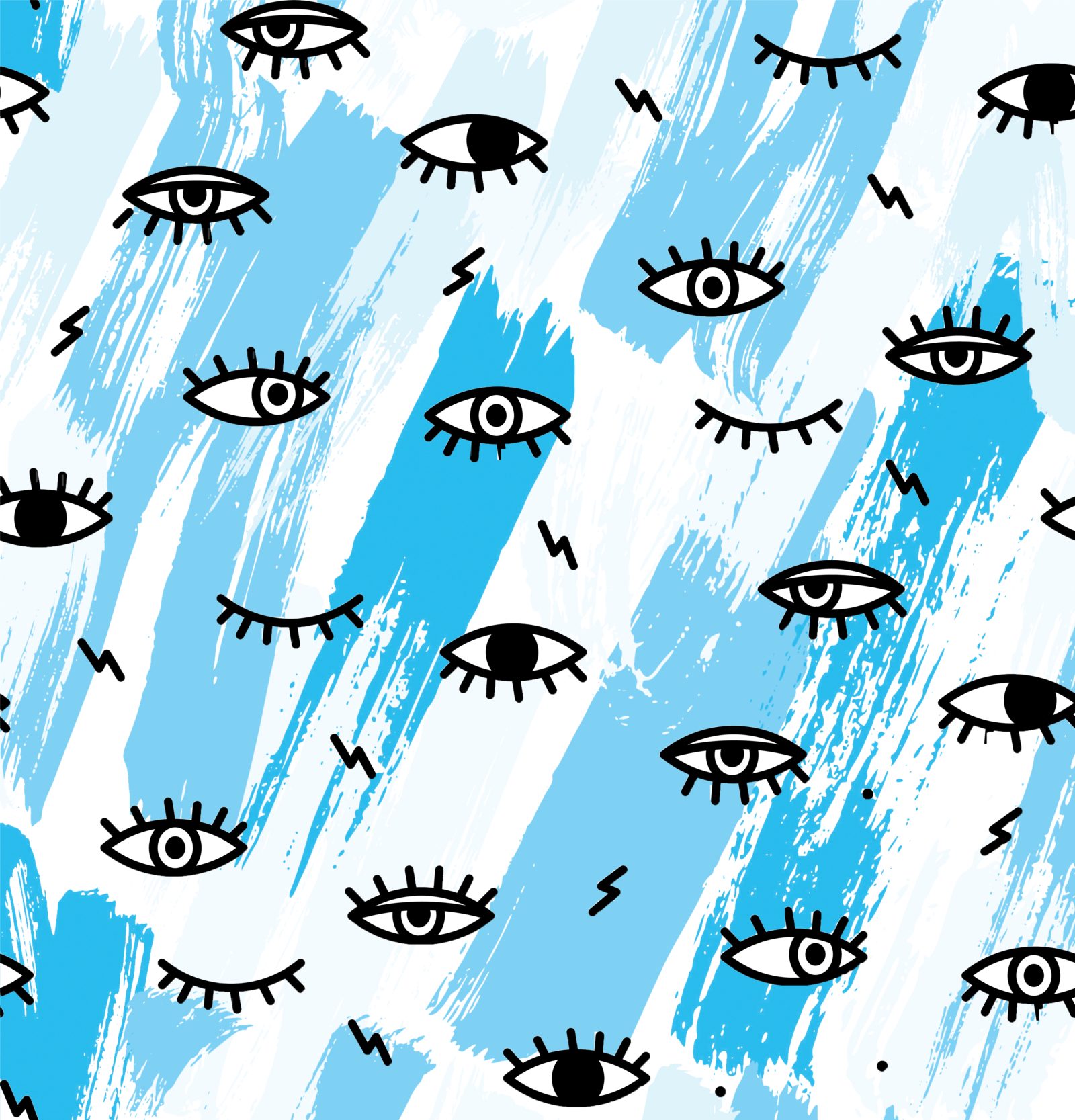 pattern of eyes over blue paint splash background