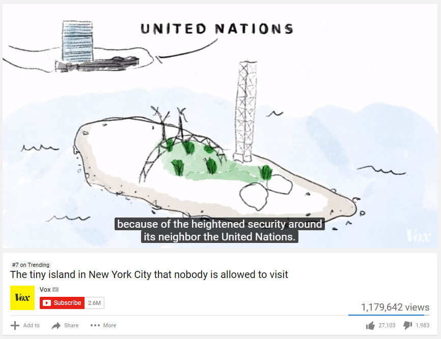 screenshot of a Vox video titled The tiny island in New York that nobody is allowed to visit 