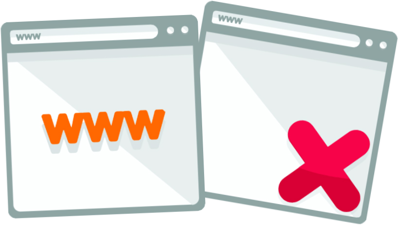 Website icon with WWW and icon with X.