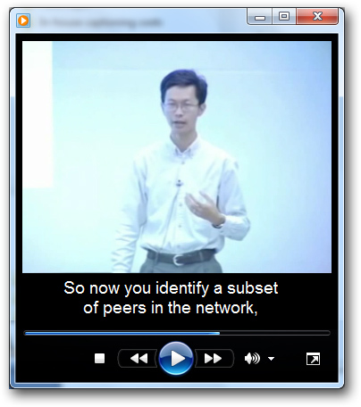 Screenshot of video playing with captions on the screen that read So now you identify a subset of peers in the network,