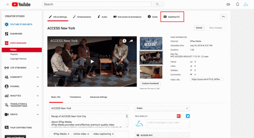 demonstrations of instructions above in the YouTube platform. Uploading a transcript to get timecoded in YouTube