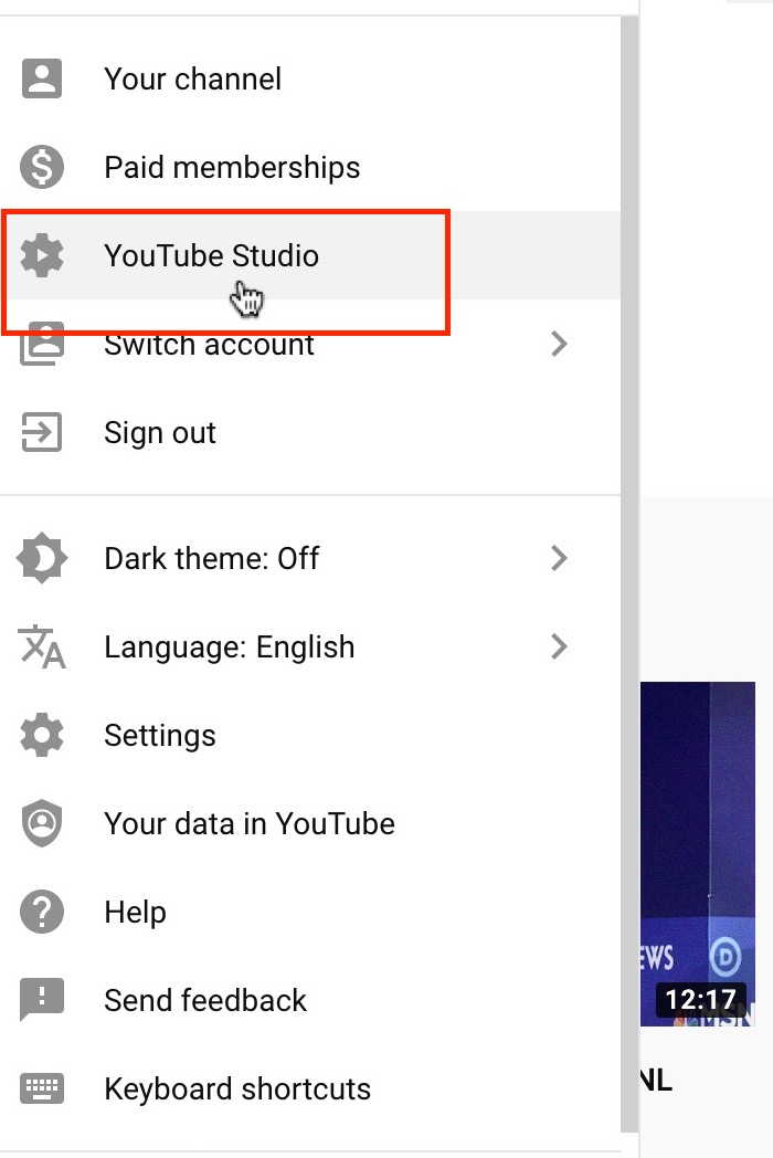 YouTube dropdown menu